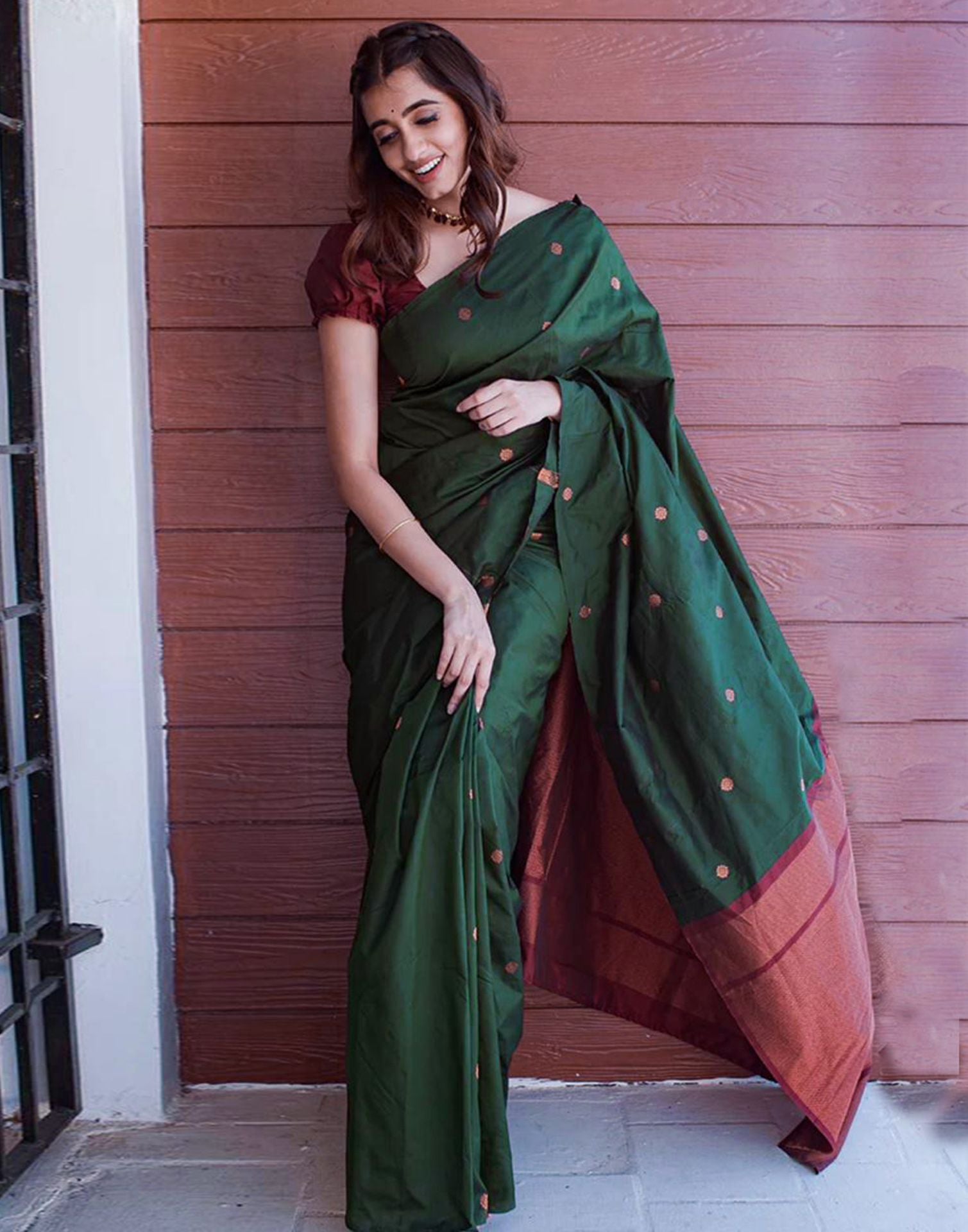Dark Green Silk Banarasi Saree | Sudathi