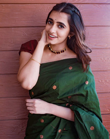 Dark Green Silk Banarasi Saree | Sudathi