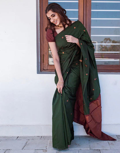 Dark Green Silk Banarasi Saree | Sudathi