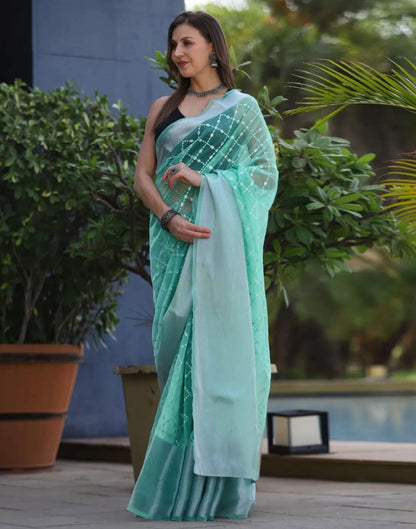 Turquoise Organza Sequence Saree | Leemboodi