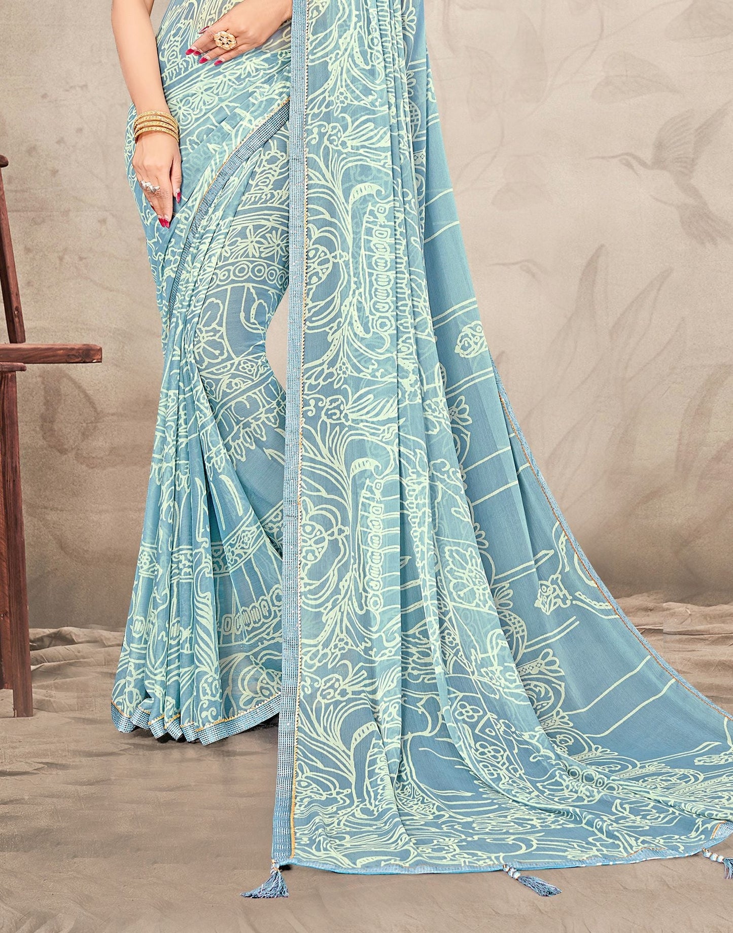 Light Blue Chiffon Printed Saree | Sudathi