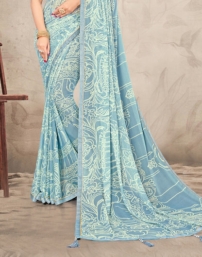 Light Blue Chiffon Printed Saree | Sudathi