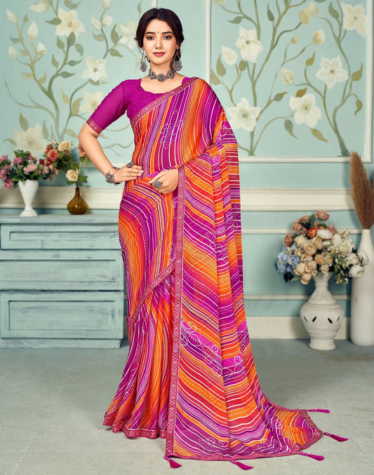 Multicoloured Chiffon Bandhani Saree | Sudathi