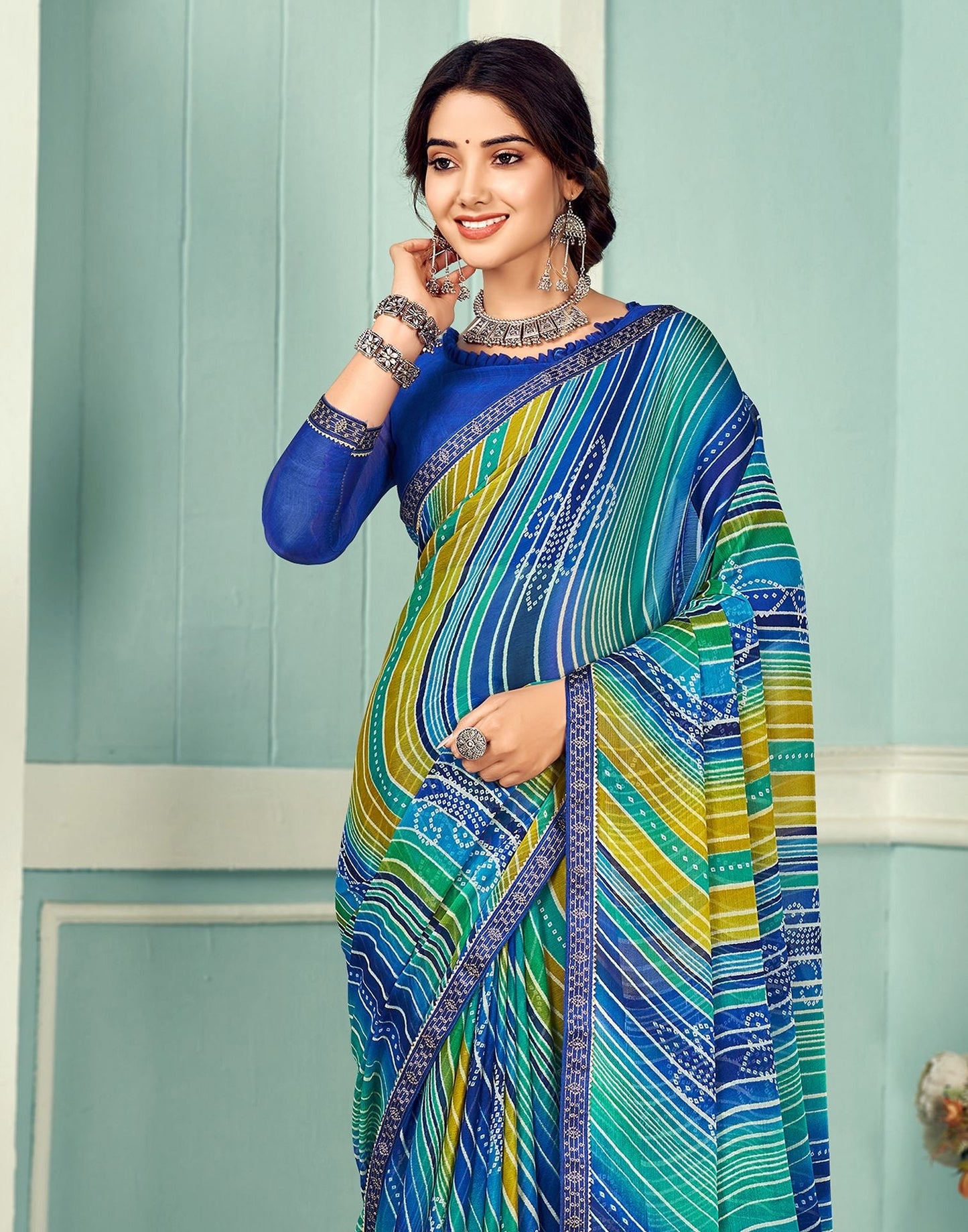Multicoloured Chiffon Bandhani Saree | Sudathi