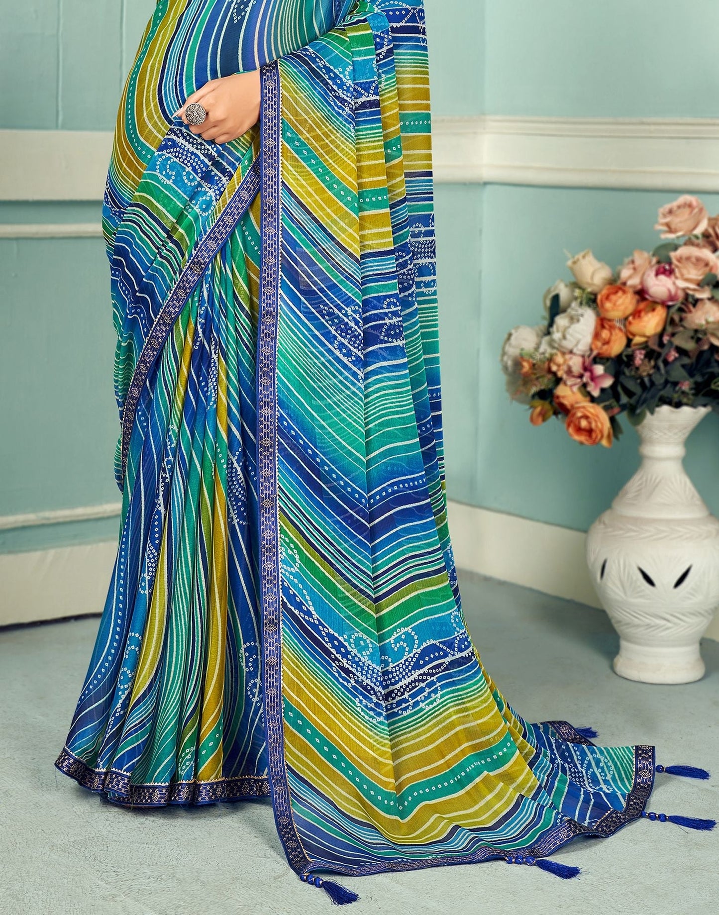 Multicoloured Chiffon Bandhani Saree | Sudathi