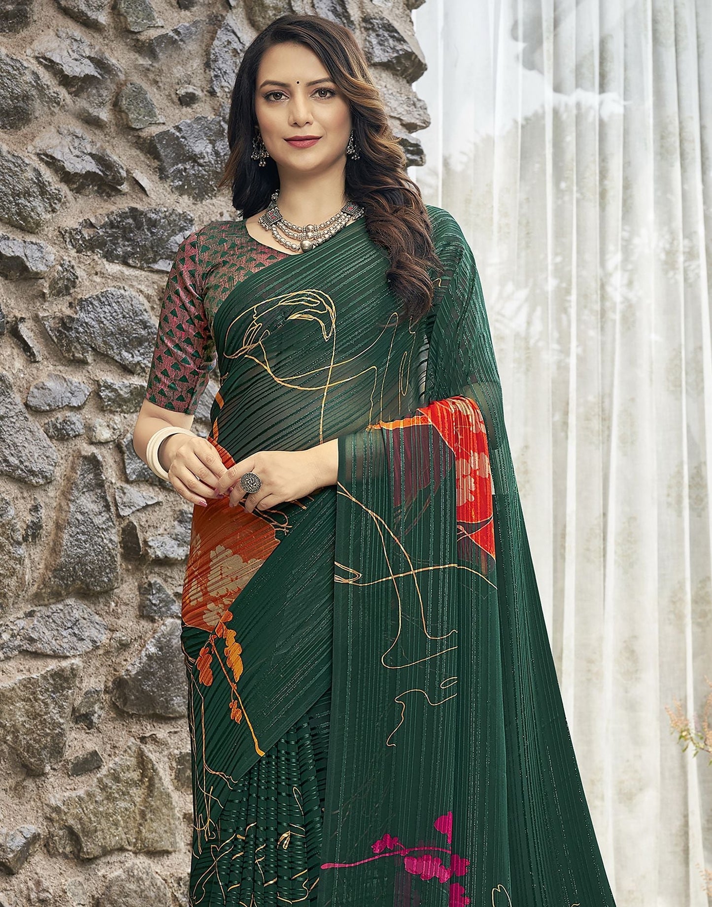 Green Printed Saree | Sudathi