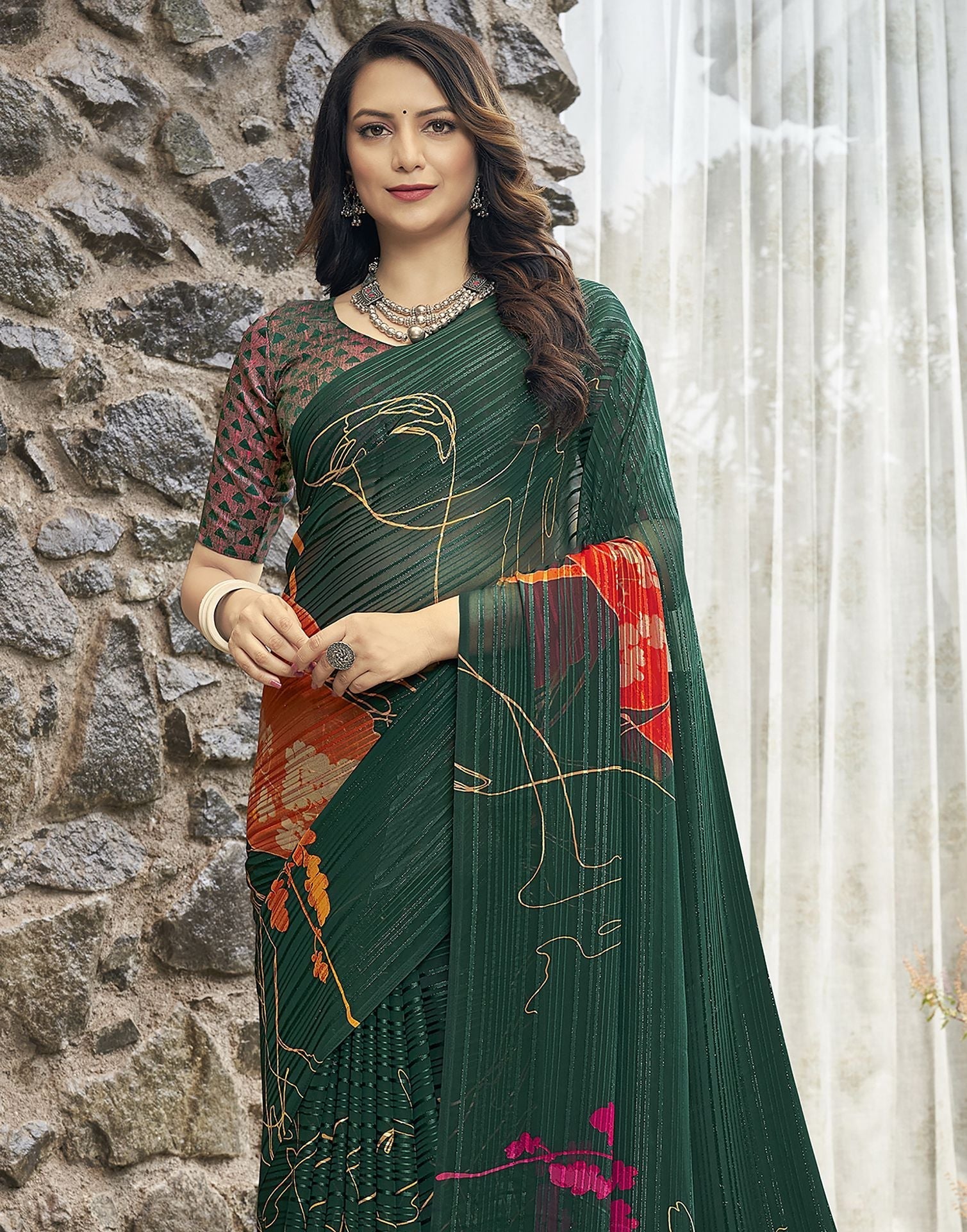 Green Printed Saree | Sudathi