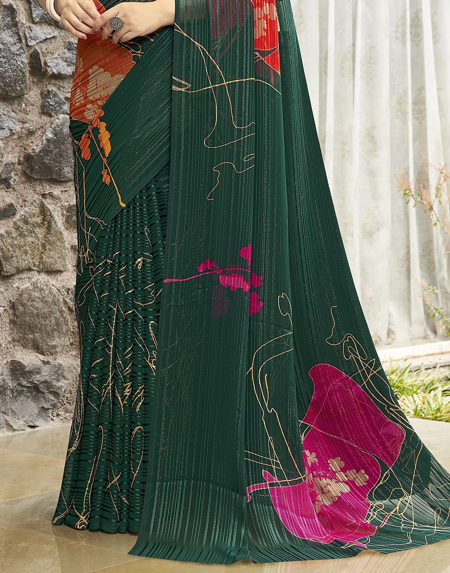 Green Printed Saree | Sudathi