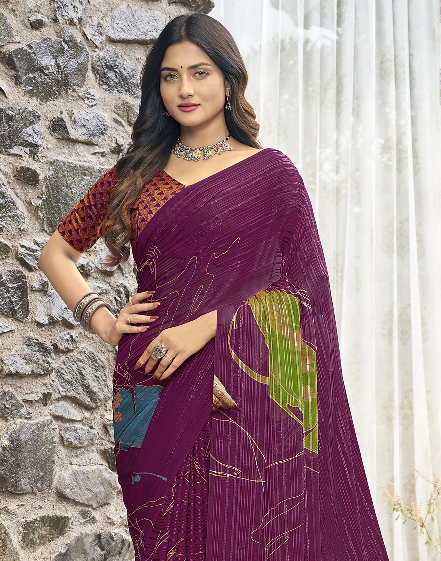 Wine Printed Saree | Leemboodi