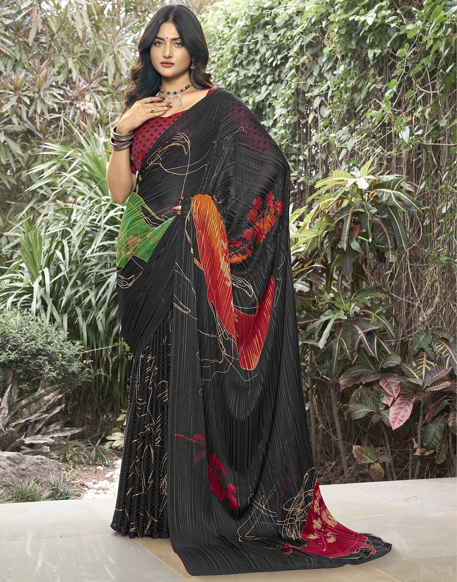 Black Printed Saree | Leemboodi