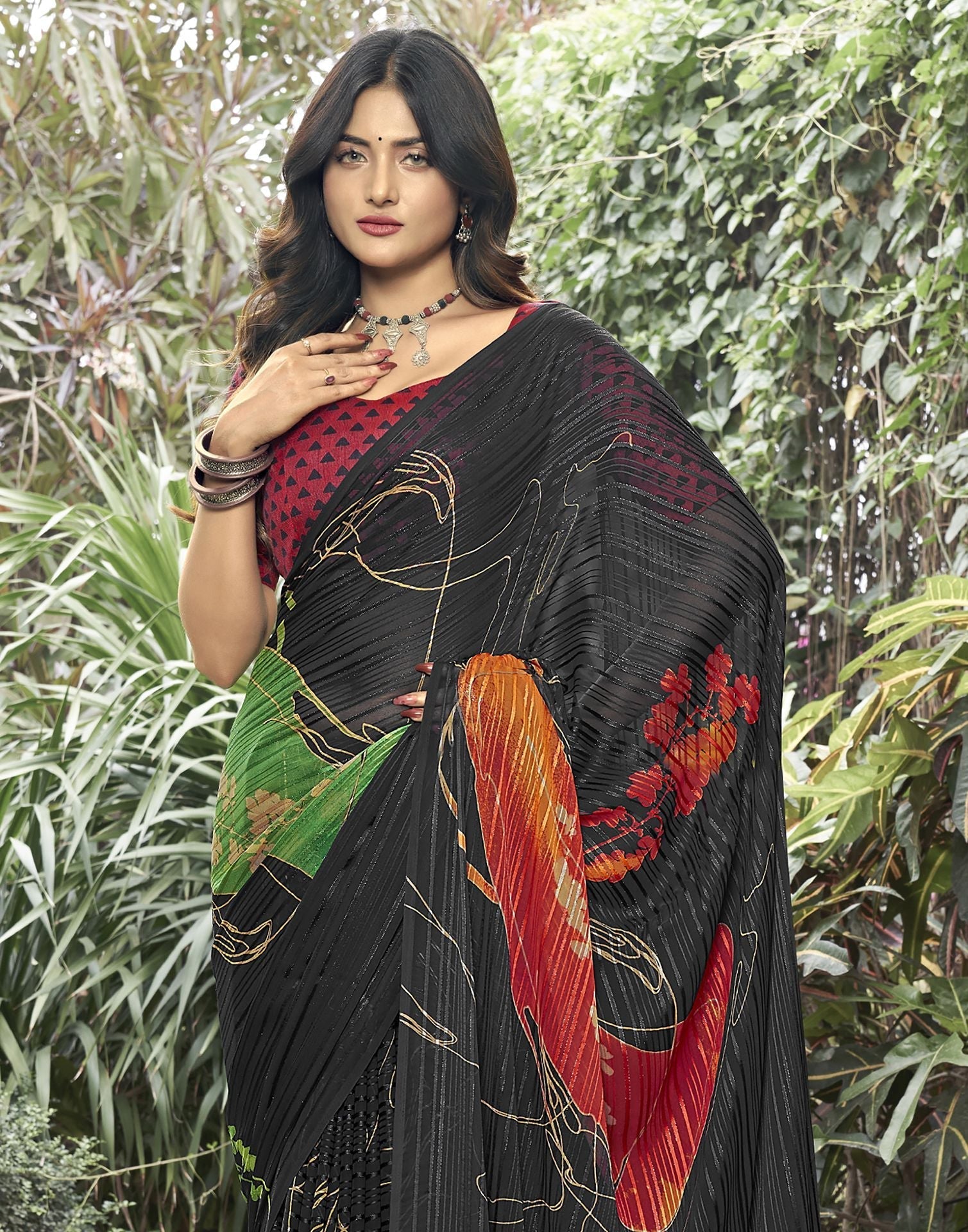 Black Printed Saree | Leemboodi