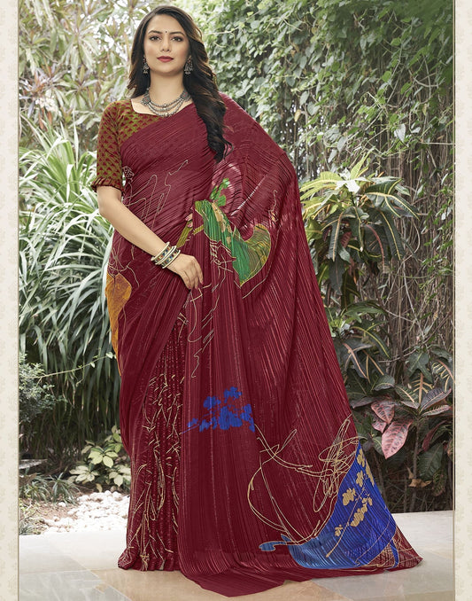 Maroon Printed Saree | Leemboodi
