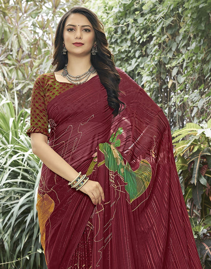 Maroon Printed Saree | Leemboodi