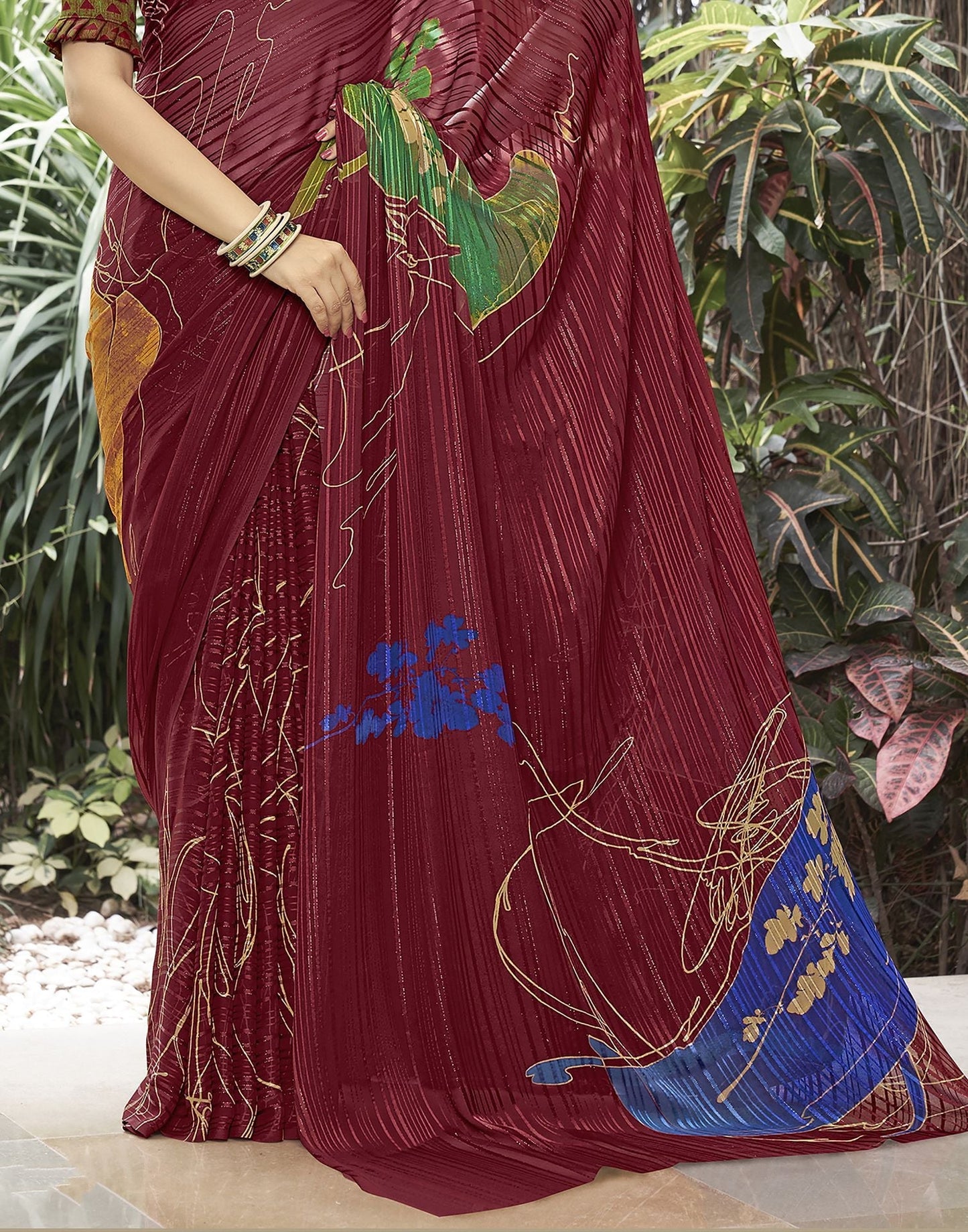 Maroon Printed Saree | Leemboodi