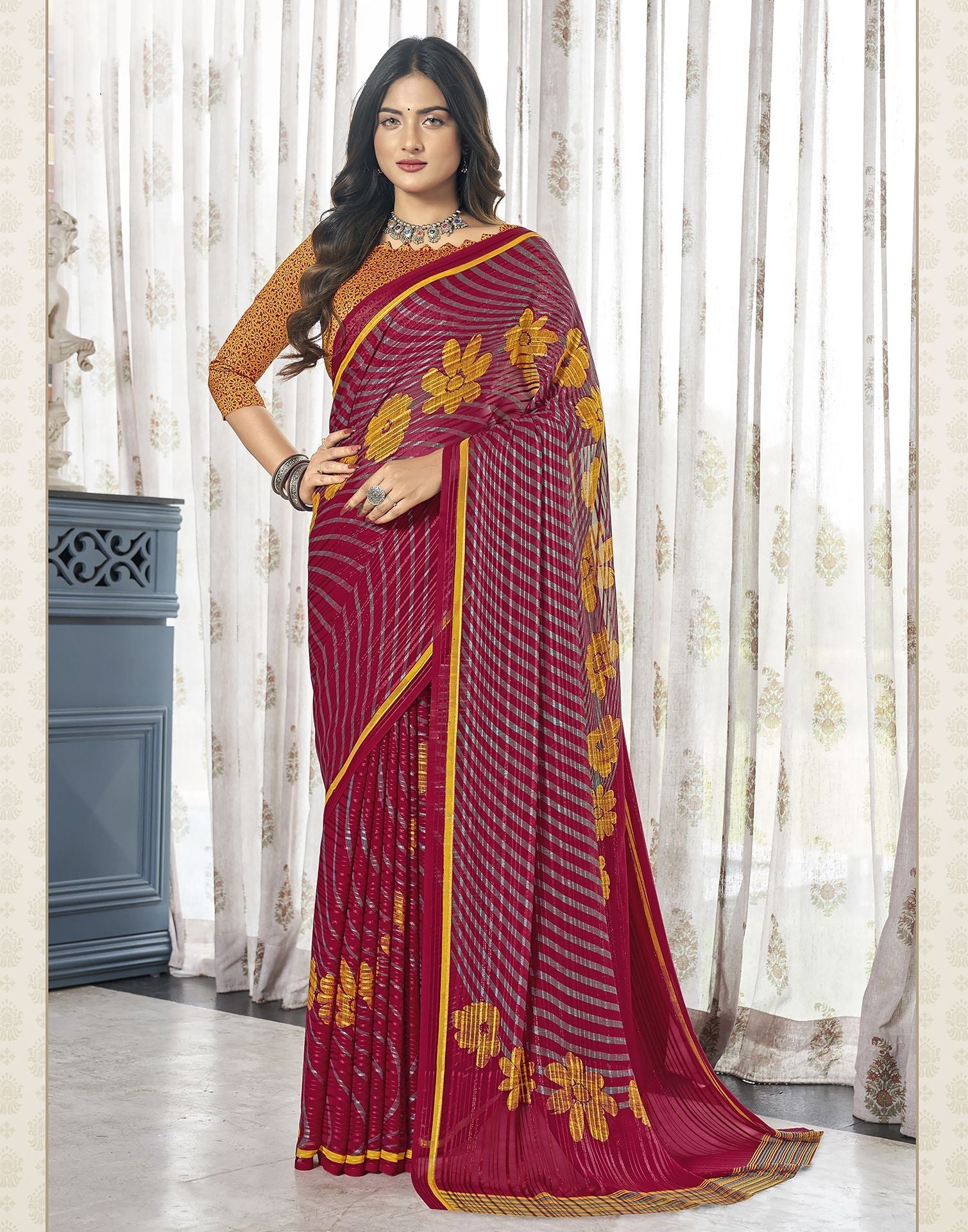 Maroon Printed Saree | Leemboodi