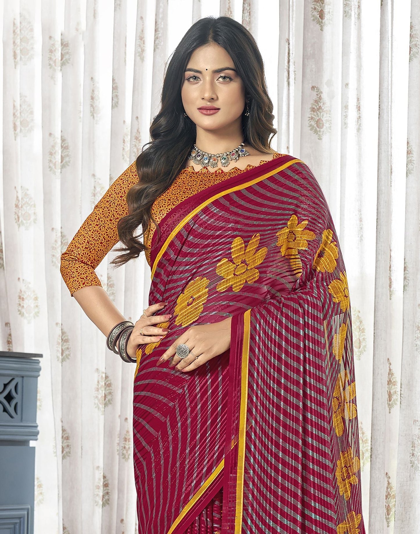 Maroon Printed Saree | Leemboodi