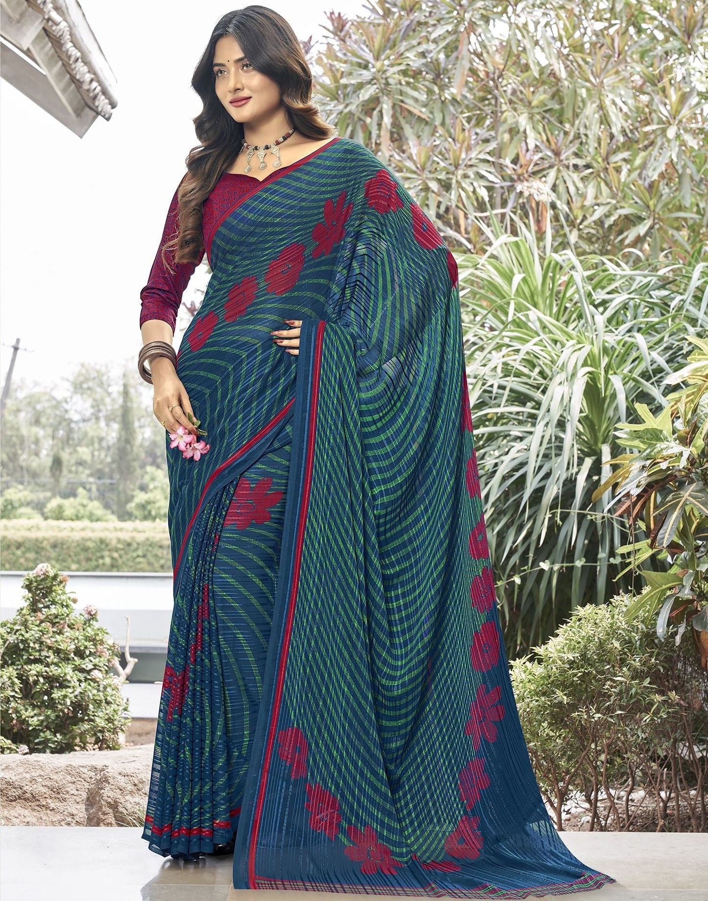 Navy Blue Printed Saree | Sudathi
