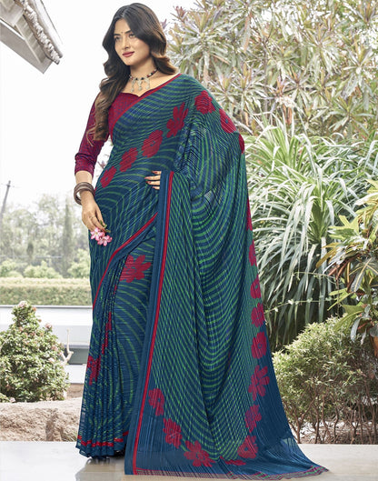 Navy Blue Printed Saree | Sudathi