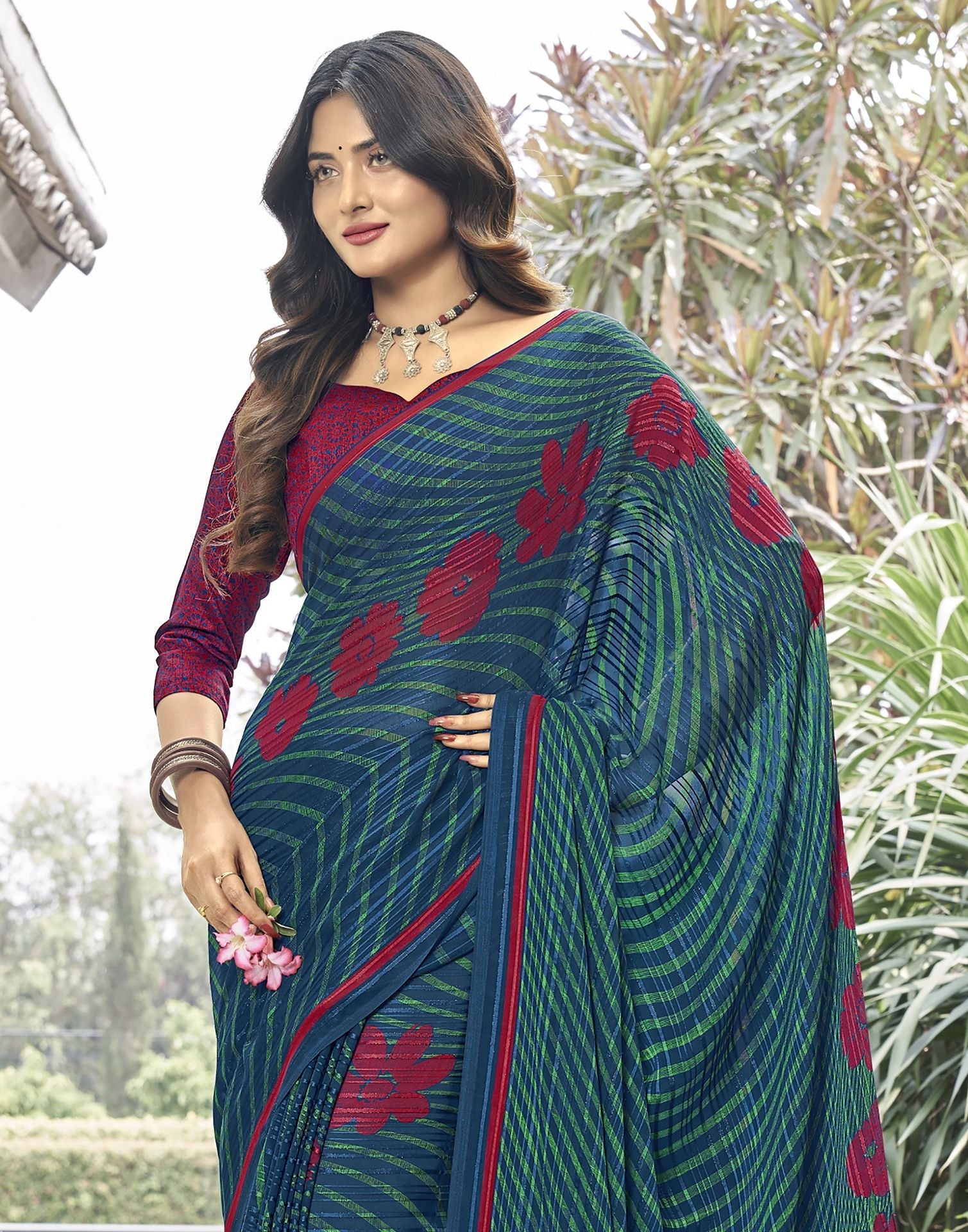 Navy Blue Printed Saree | Sudathi