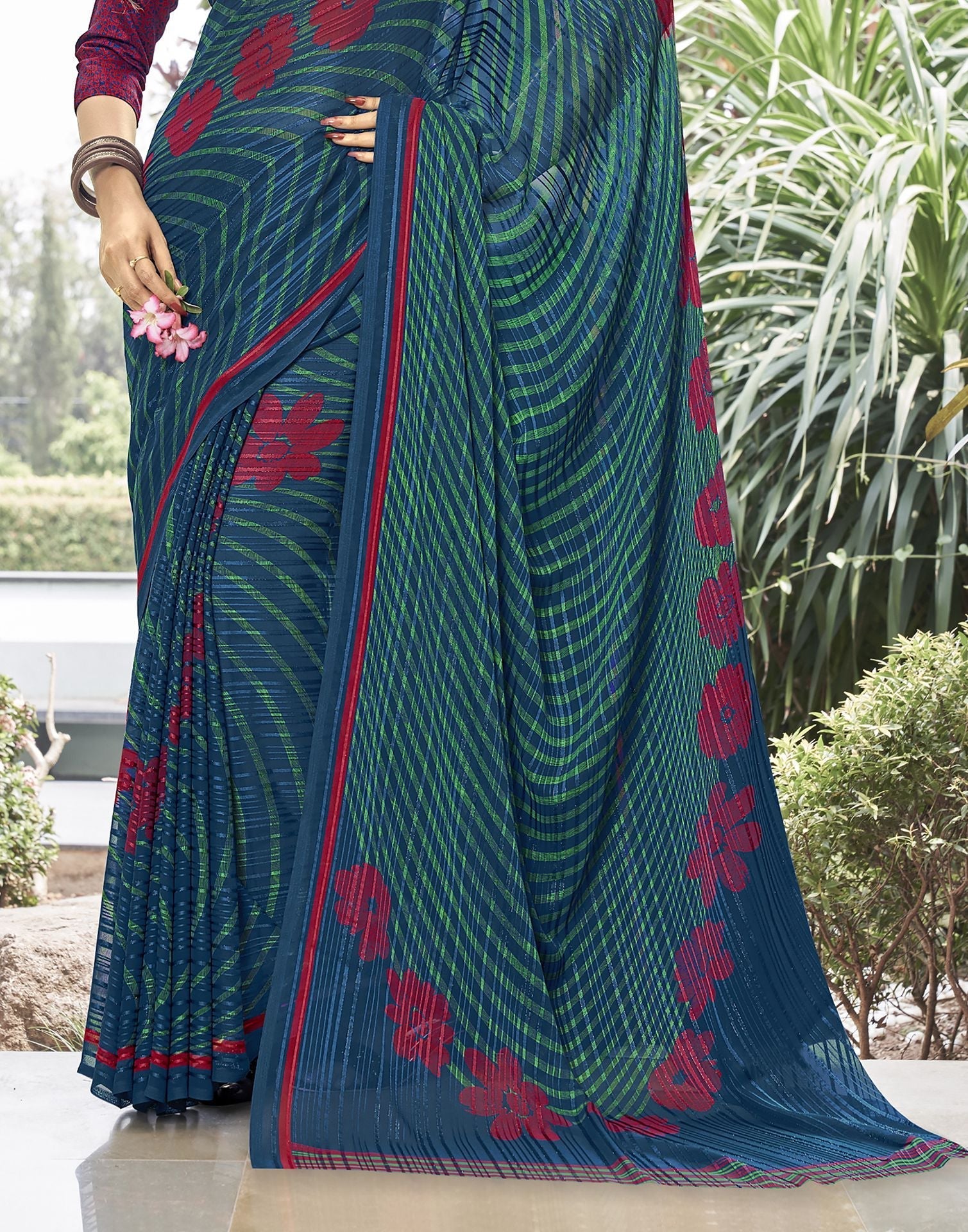 Navy Blue Printed Saree | Sudathi