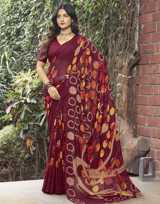 Maroon Printed Saree | Leemboodi
