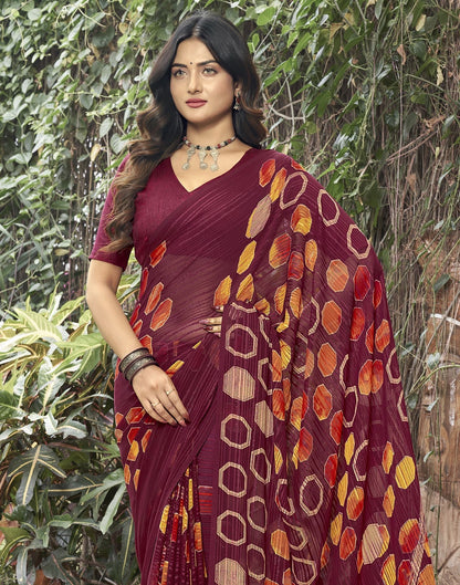 Maroon Printed Saree | Leemboodi