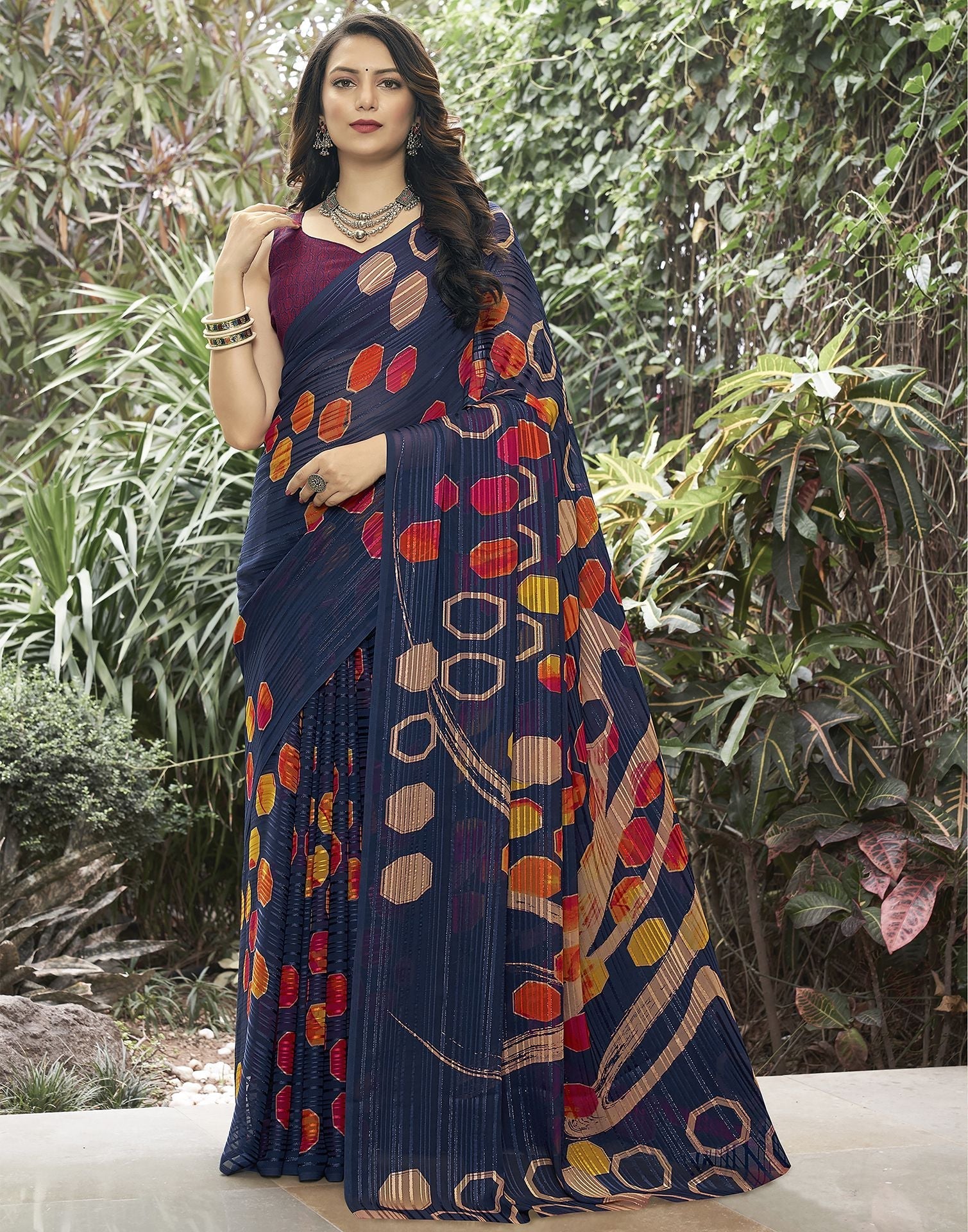 Navy Blue Printed Saree | Leemboodi