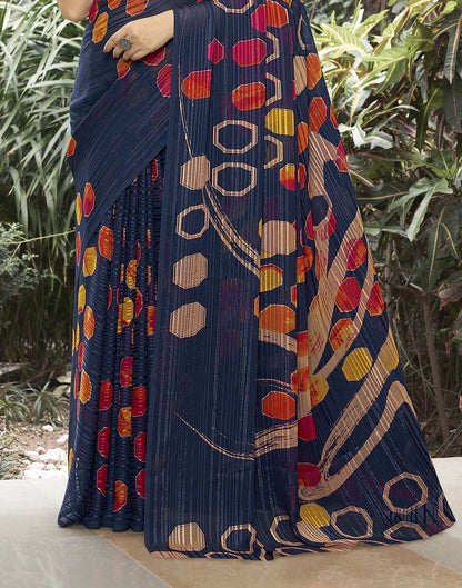 Navy Blue Printed Saree | Leemboodi