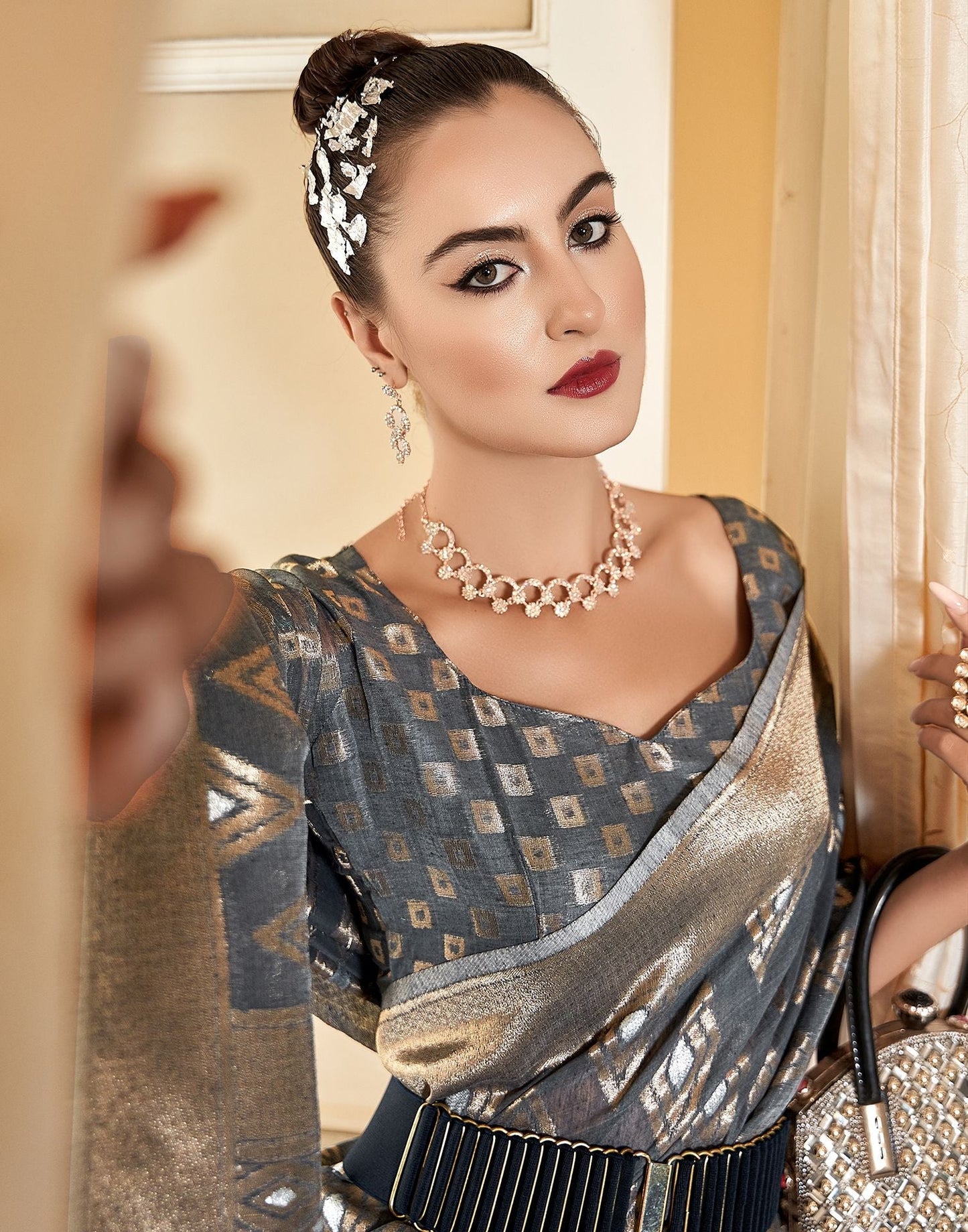 Grey Cotton Saree | Leemboodi