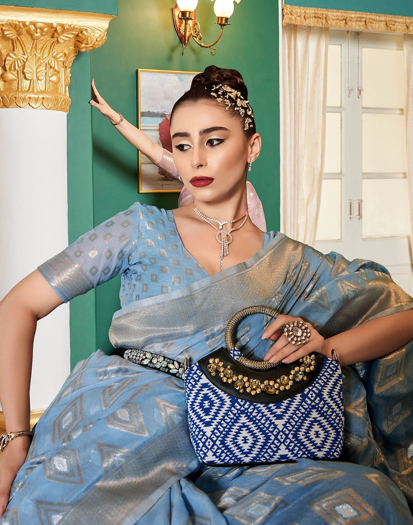 Light Blue Cotton Saree | Leemboodi