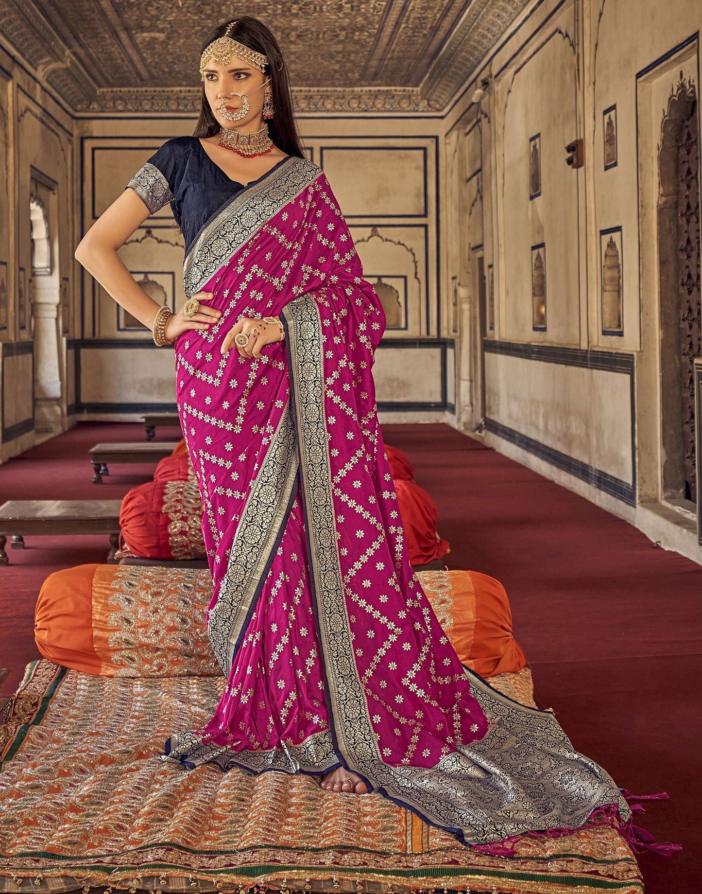 Rani Pink Silk Banarasi Saree | Leemboodi