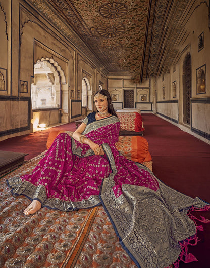 Rani Pink Silk Banarasi Saree | Leemboodi