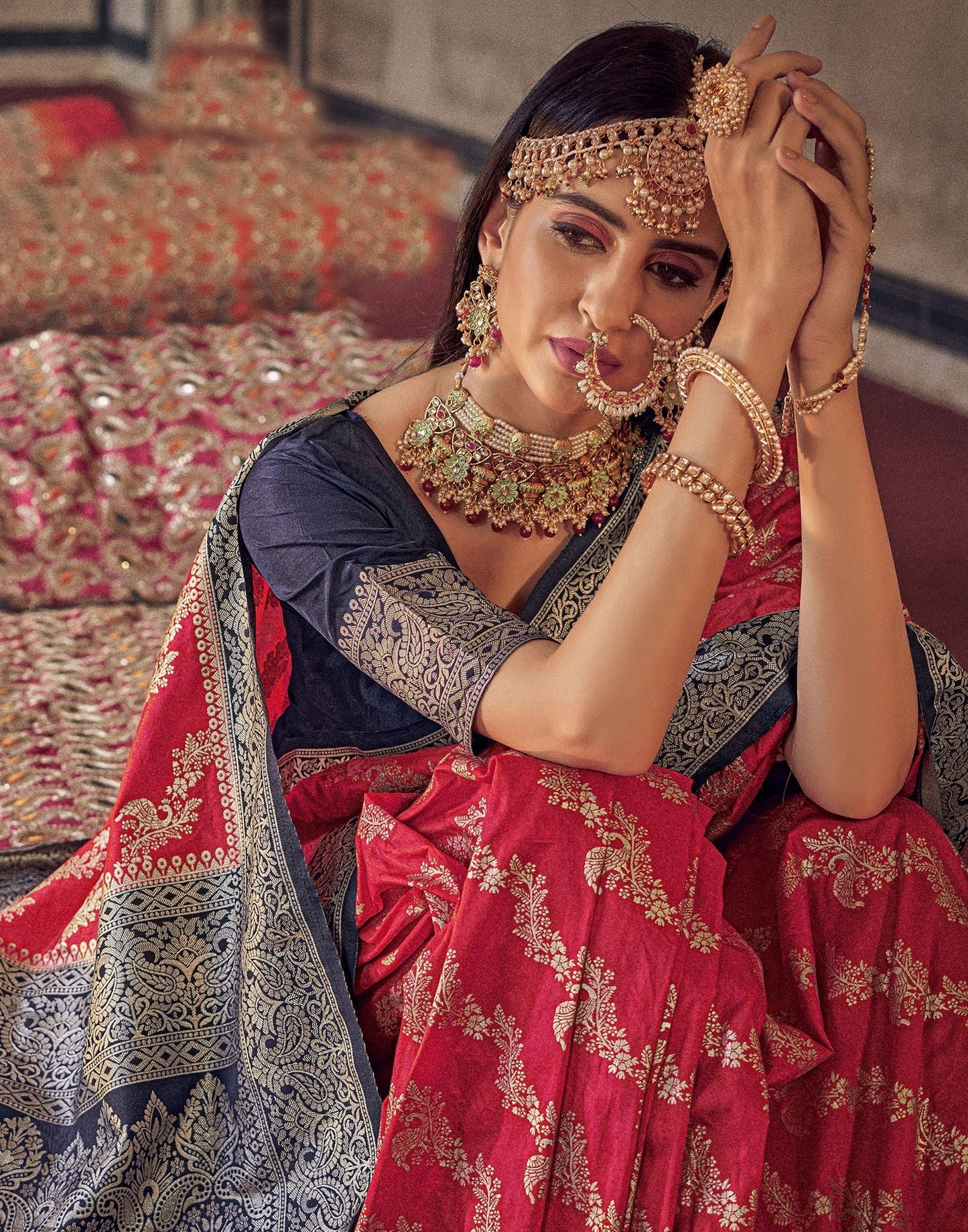 Red Silk Banarasi Saree | Leemboodi