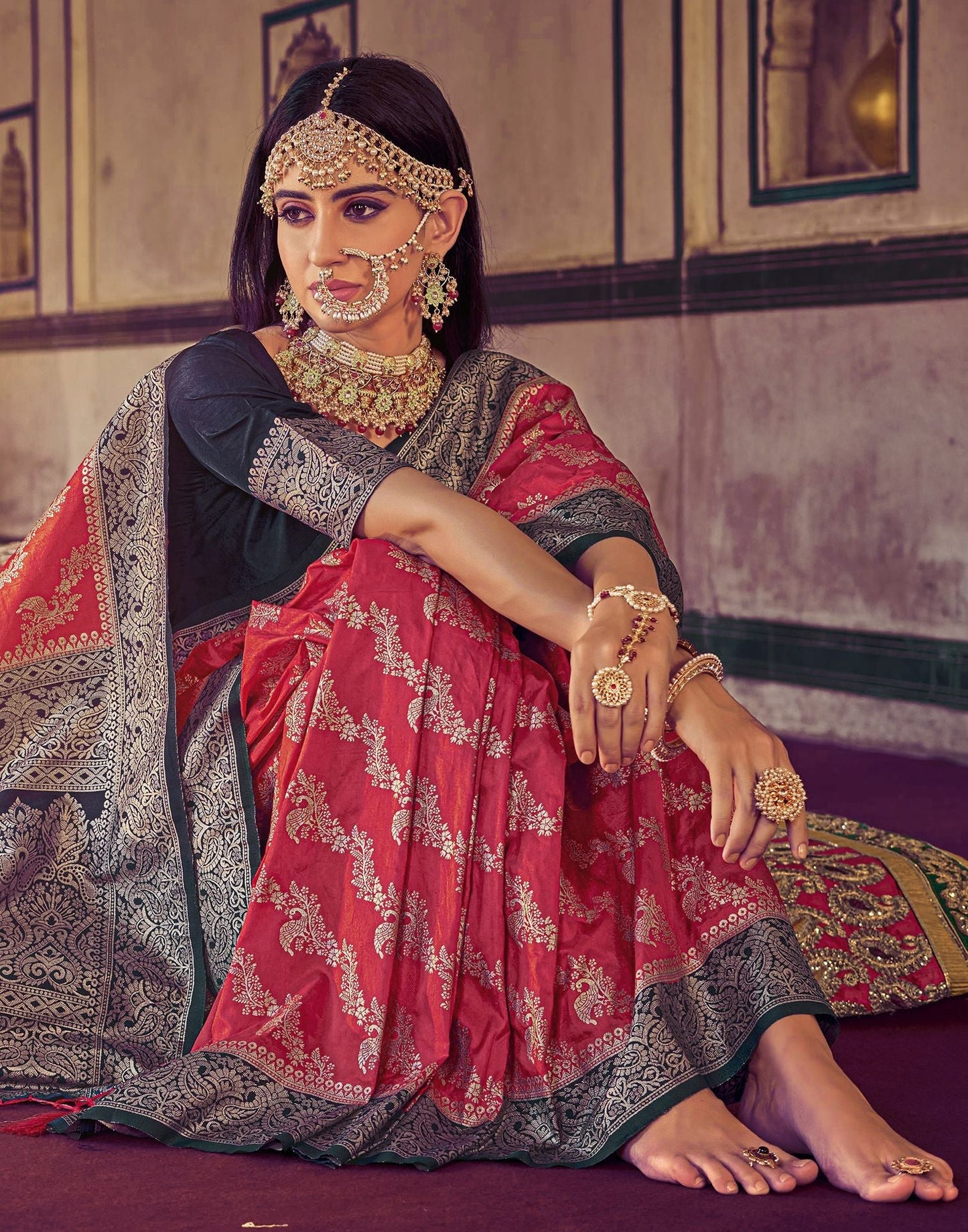 Red Silk Banarasi Saree | Leemboodi