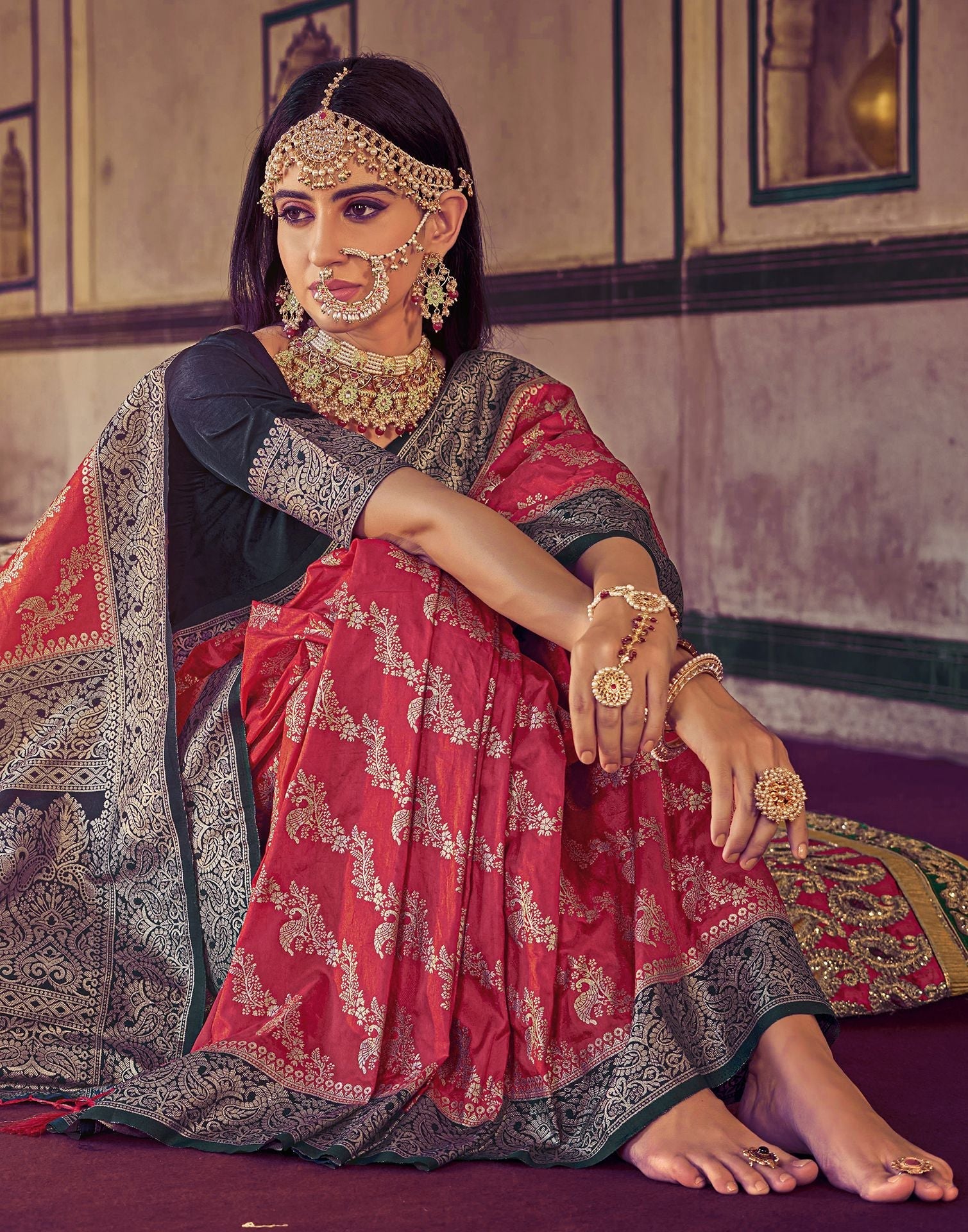 Red Silk Banarasi Saree | Leemboodi