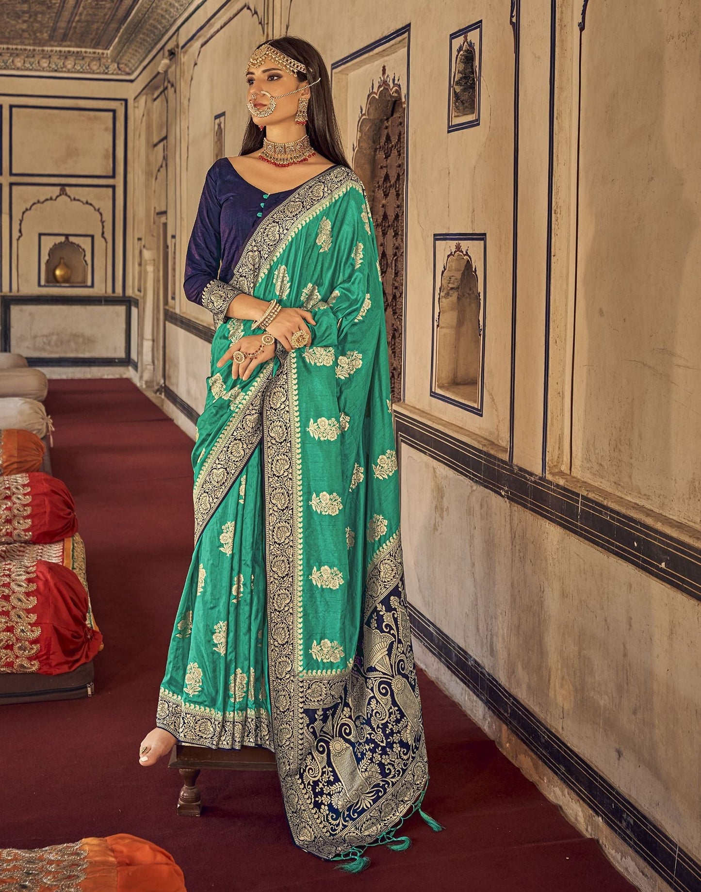 Rama Green Silk Banarasi Saree | Leemboodi