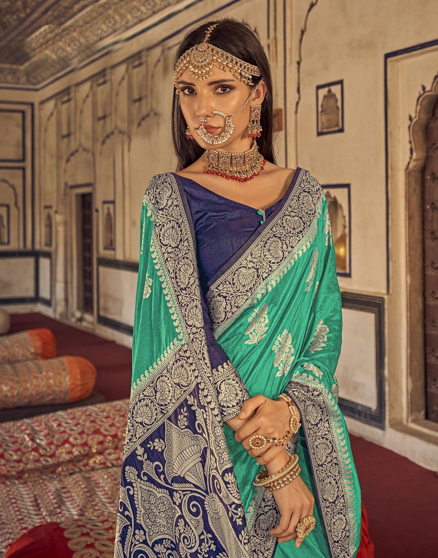 Rama Green Silk Banarasi Saree | Leemboodi