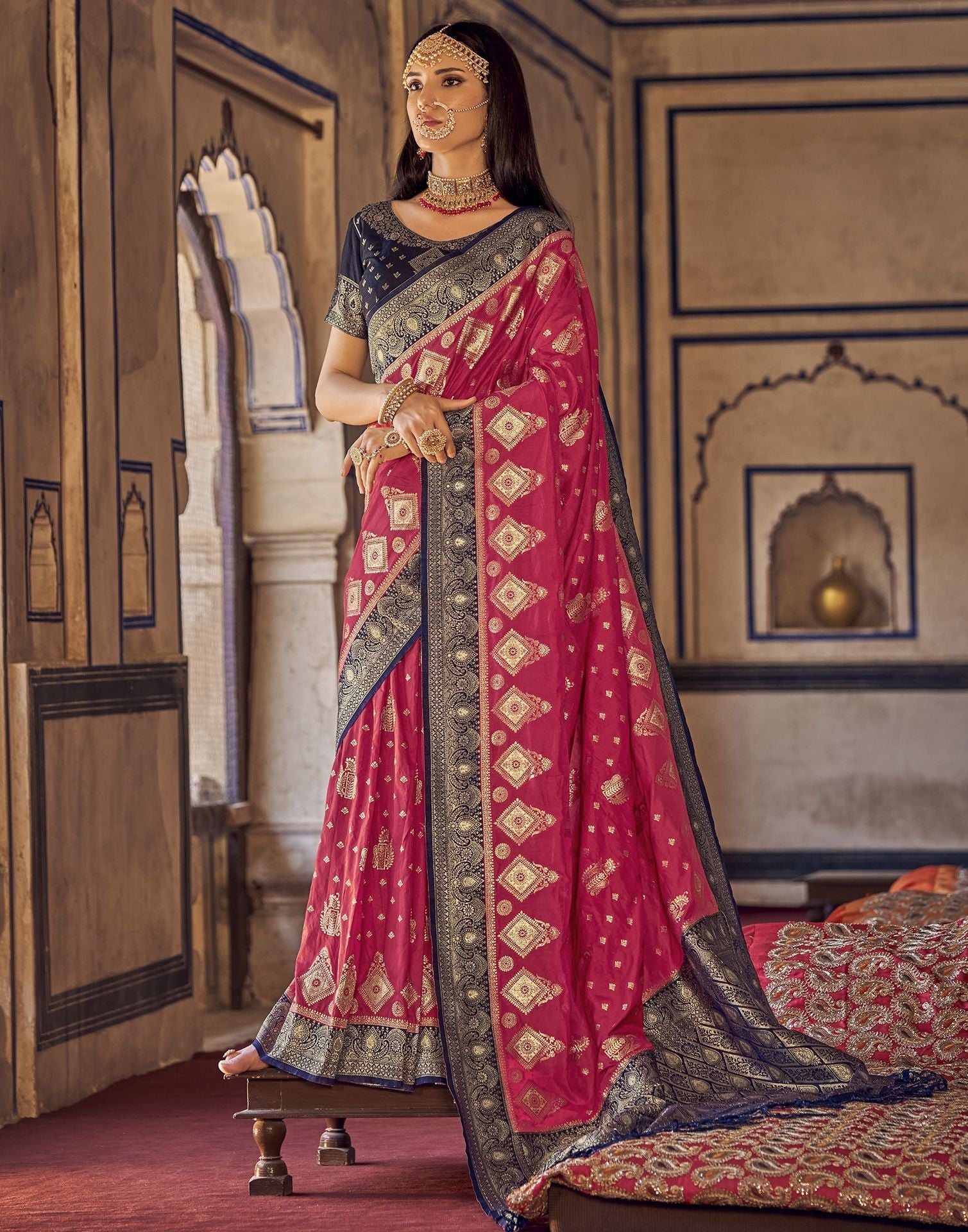 Pink Silk Banarasi Saree | Leemboodi