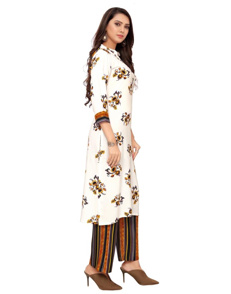 Off White Printed Rayon Kurti | Leemboodi
