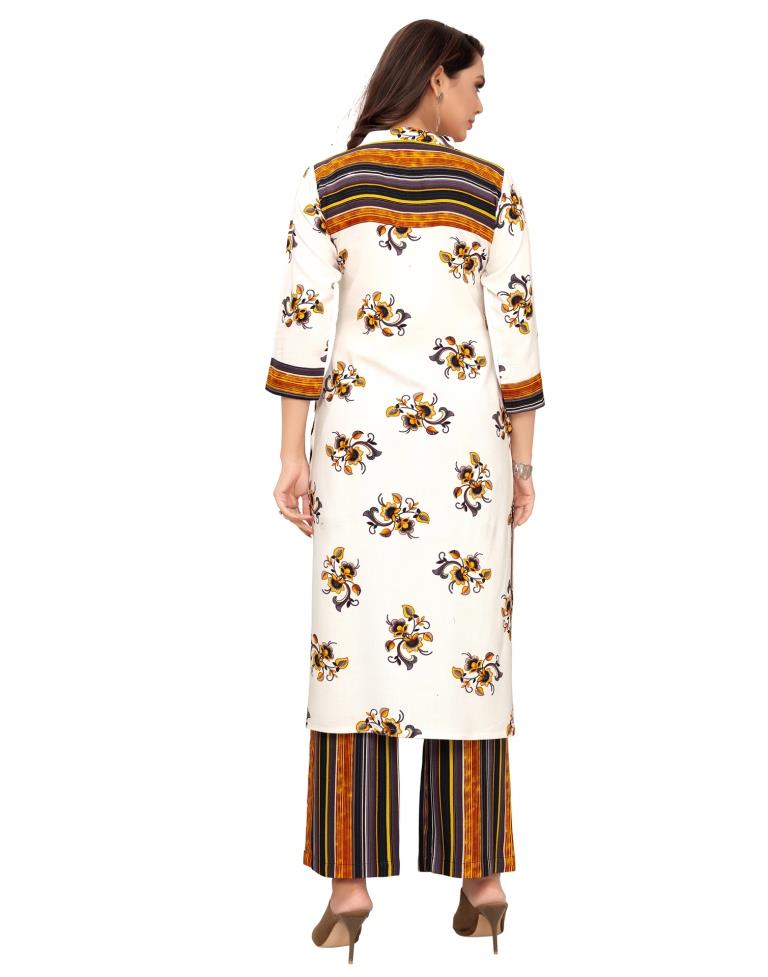Off White Printed Rayon Kurti | Leemboodi