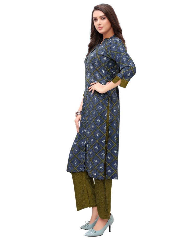 Navy Blue Printed Kurti | Leemboodi