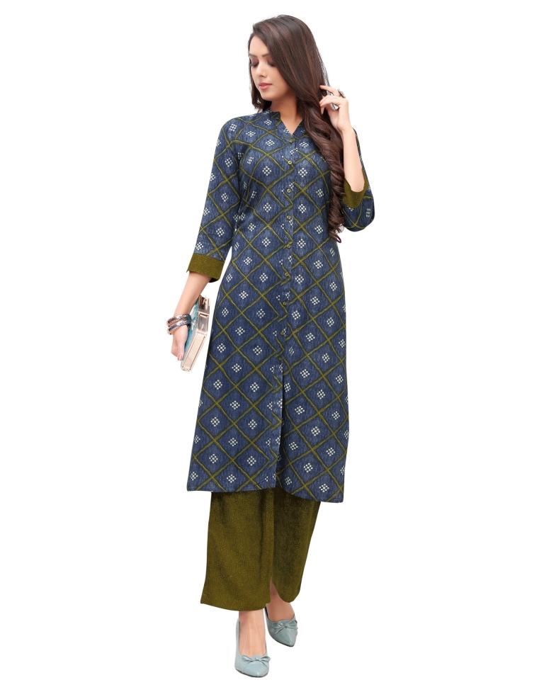 Navy Blue Printed Kurti | Leemboodi