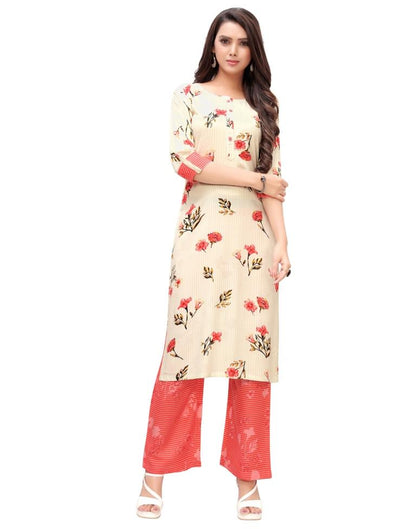 Beige Printed Rayon Kurti | Sudathi