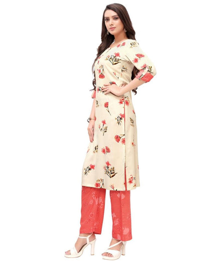 Beige Printed Rayon Kurti | Sudathi