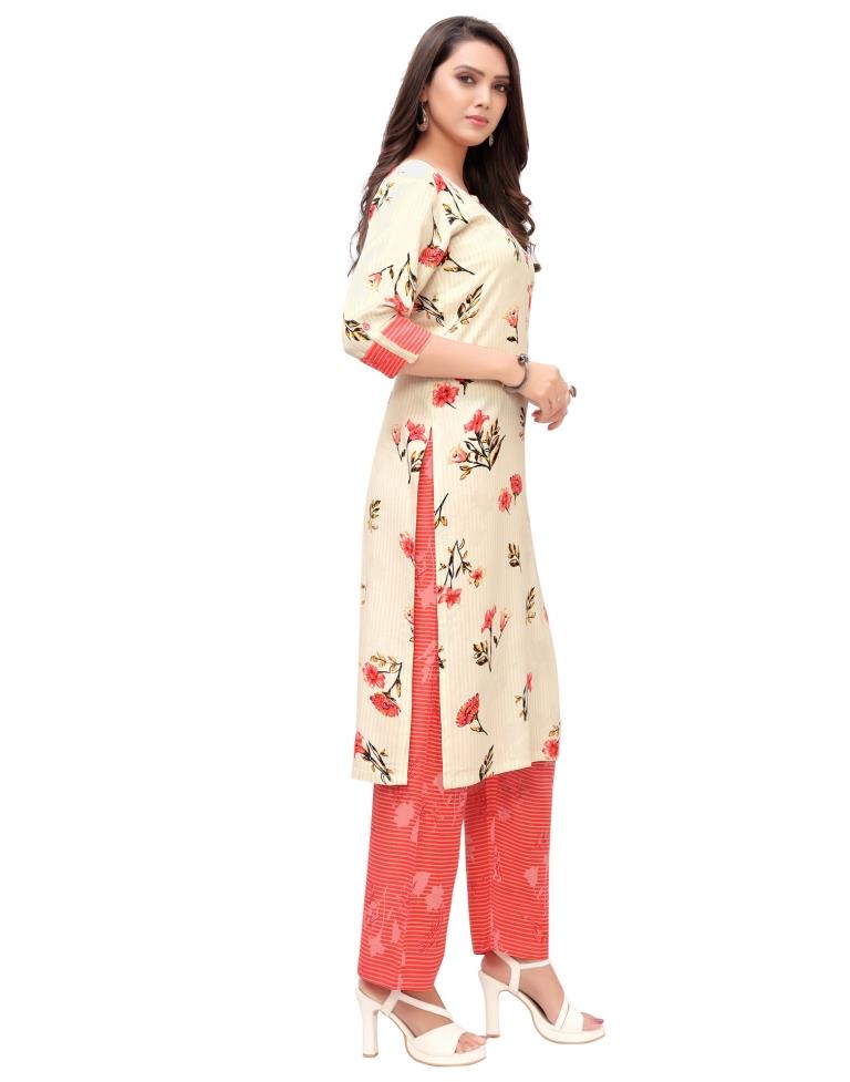 Beige Printed Rayon Kurti | Sudathi