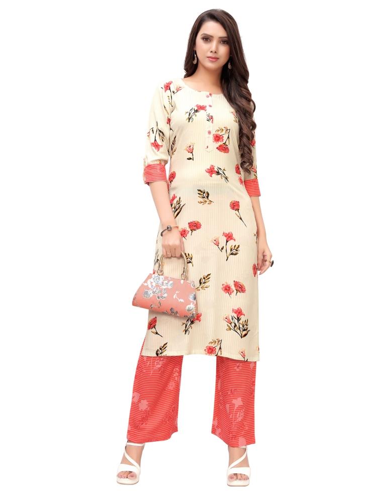 Beige Printed Rayon Kurti | Sudathi