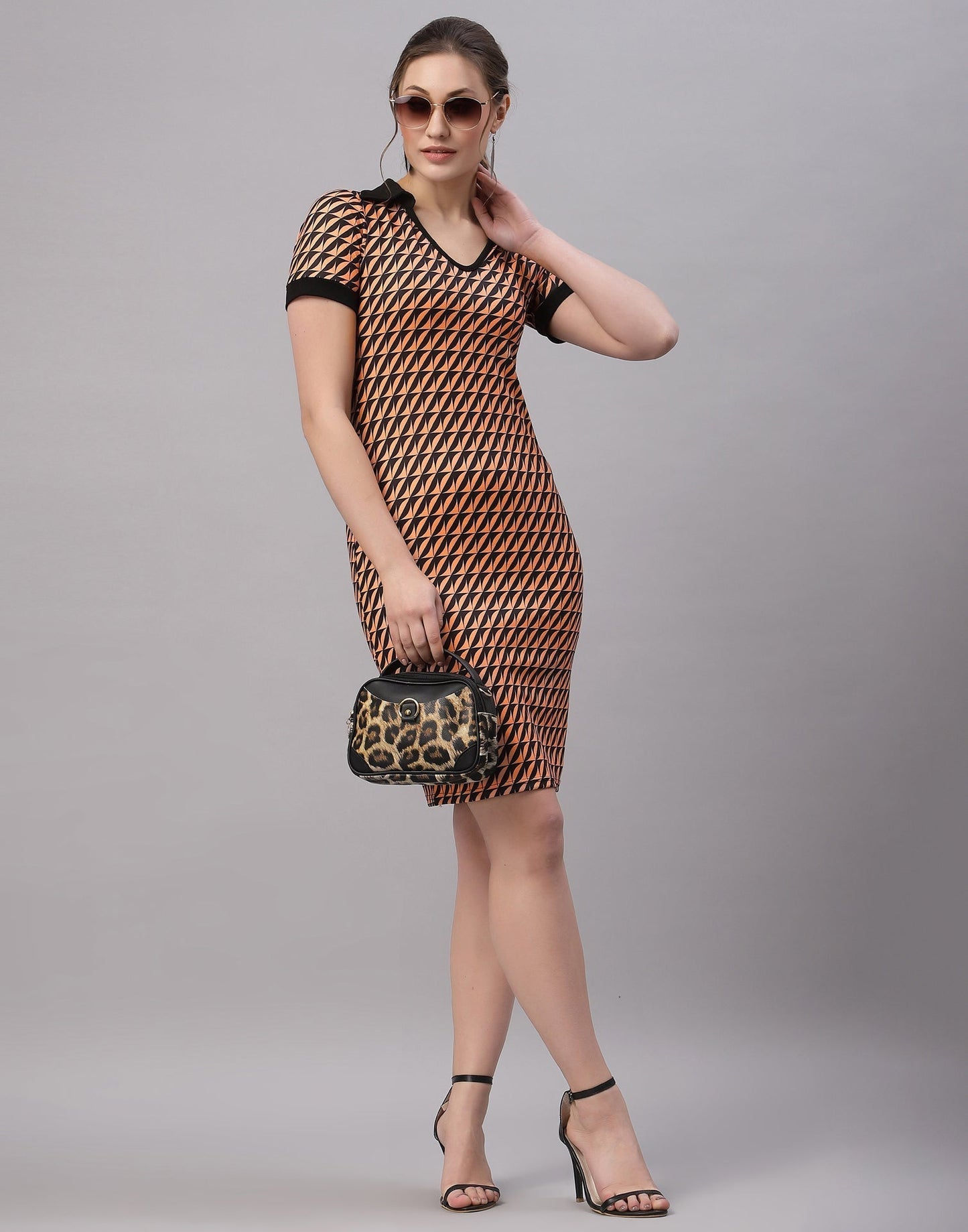 Peach Printed Bodycon Dress | Sudathi