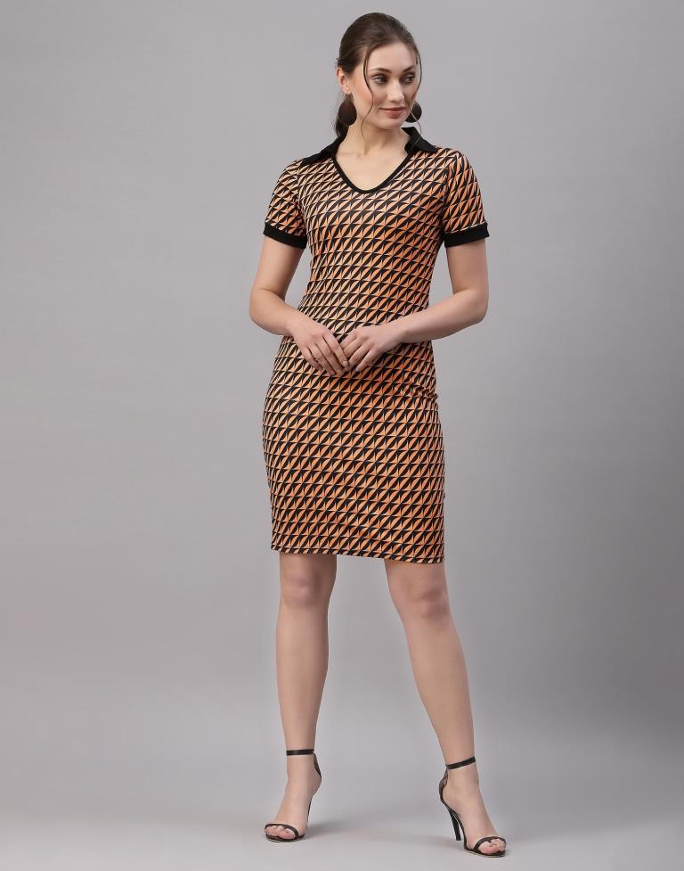 Peach Printed Bodycon Dress | Sudathi