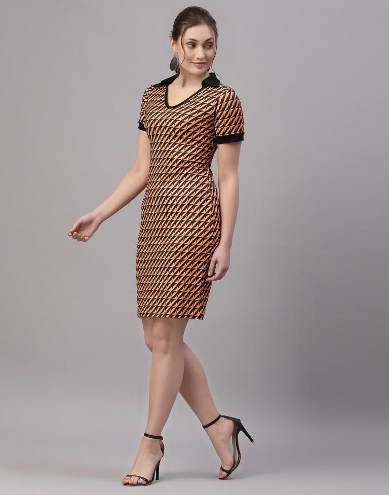 Peach Printed Bodycon Dress | Sudathi