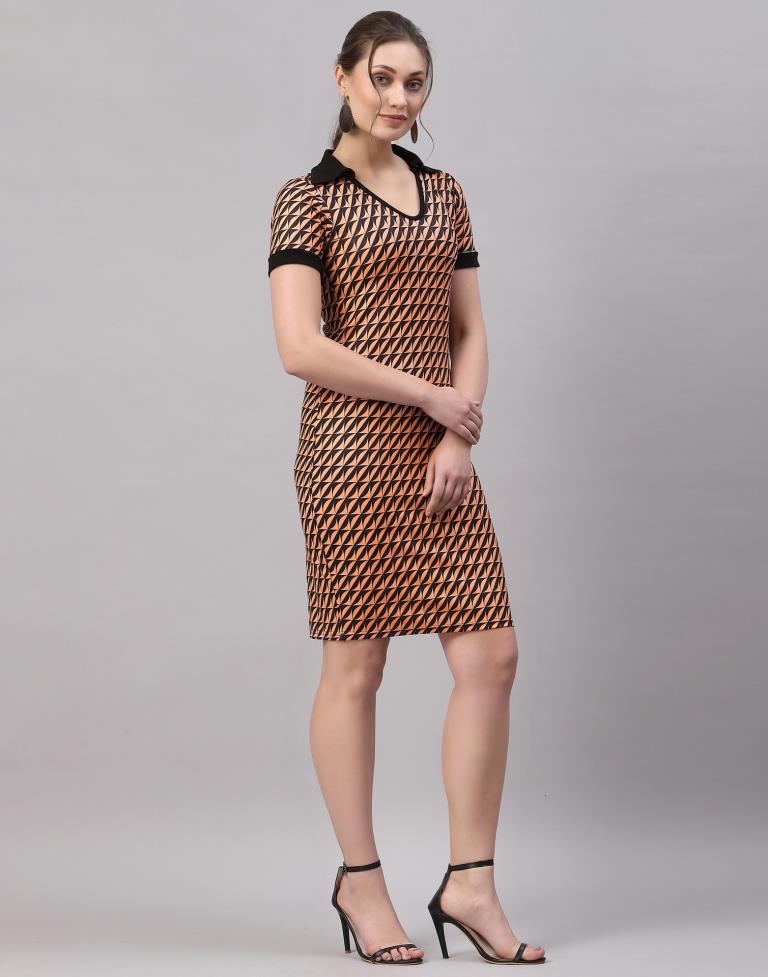 Peach Printed Bodycon Dress | Sudathi